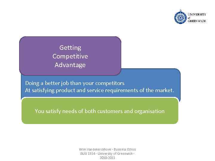 Getting Competitive Advantage Doing a better job than your competitors At satisfying product and