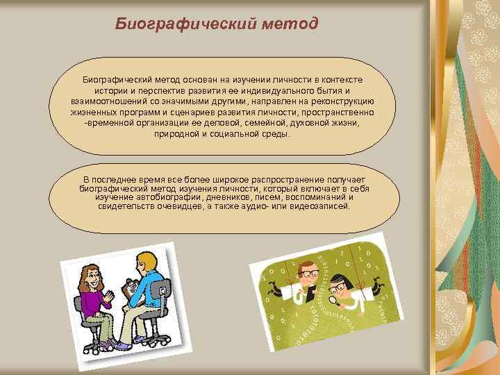 Биографический метод основан на изучении личности в контексте истории и перспектив развития ее индивидуального