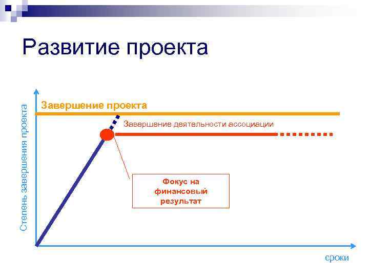 Степень завершения проекта Развитие проекта Завершение деятельности ассоциации Фокус на финансовый результат сроки 