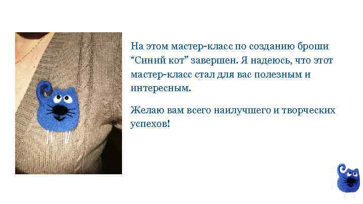 На этом мастер-класс по созданию броши “Синий кот” завершен. Я надеюсь, что этот мастер-класс