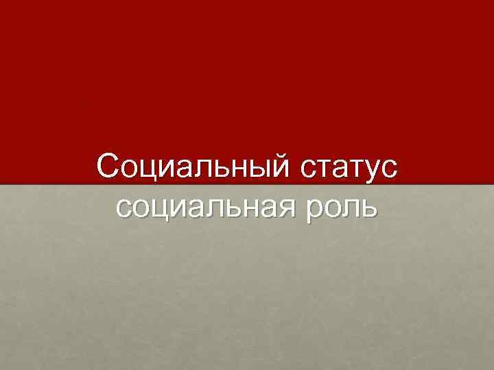 Социальный статус социальная роль 