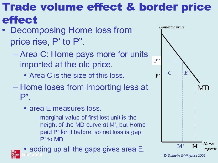 Trade volume effect & border price effect • Decomposing Home loss from price rise,