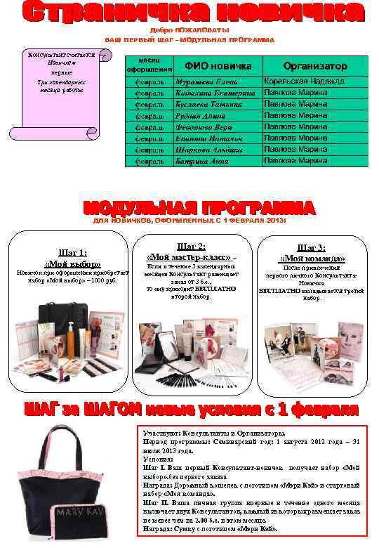 Добро ПОЖАЛОВАТЬ! ВАШ ПЕРВЫЙ ШАГ – МОДУЛЬНАЯ ПРОГРАММА Консультант считается Новичком первые Три календарных