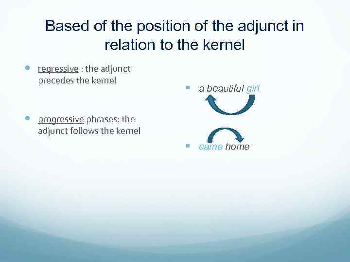 Based of the position of the adjunct in relation to the kernel regressive :