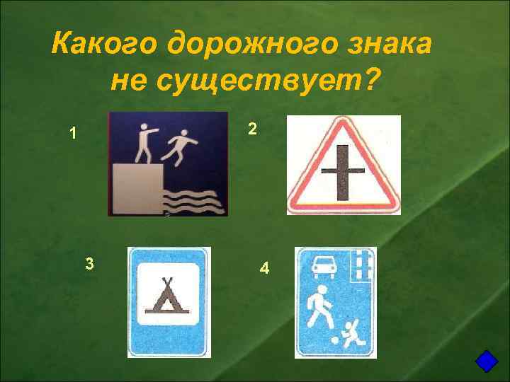 Какого дорожного знака не существует? 2 1 3 4 