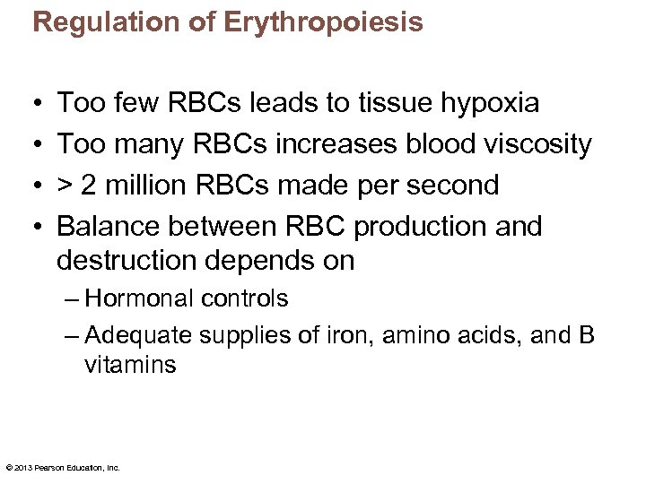 Regulation of Erythropoiesis • • Too few RBCs leads to tissue hypoxia Too many