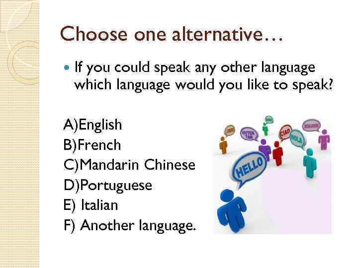 Choose one alternative… If you could speak any other language which language would you
