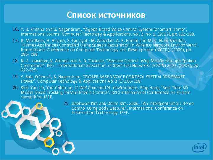 Список источников 16. Y. B. Krishna and S. Nagendram, “Zigbee Based Voice Control System