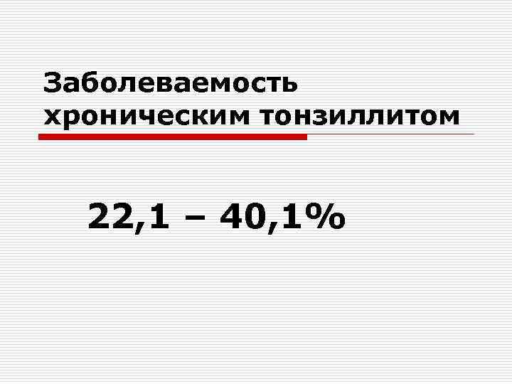 Заболеваемость хроническим тонзиллитом 22, 1 – 40, 1% 