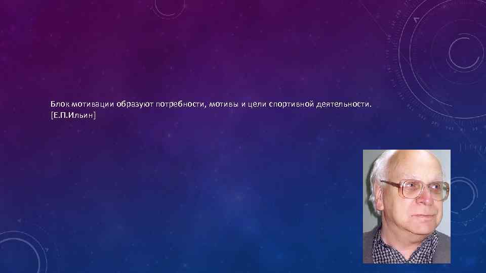 Блок мотивации образуют потребности, мотивы и цели спортивной деятельности. [Е. П. Ильин] 