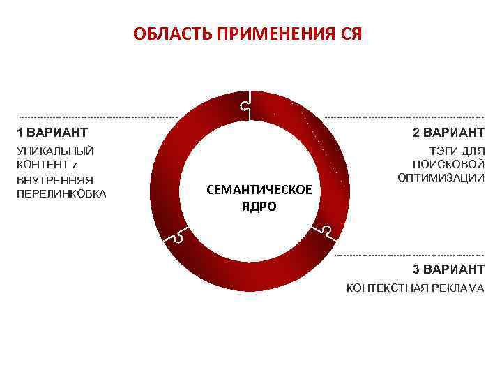 ОБЛАСТЬ ПРИМЕНЕНИЯ СЯ 1 ВАРИАНТ УНИКАЛЬНЫЙ КОНТЕНТ и ВНУТРЕННЯЯ ПЕРЕЛИНКОВКА 2 ВАРИАНТ СЕМАНТИЧЕСКОЕ ЯДРО