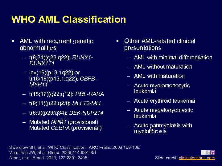 WHO AML Classification § AML with recurrent genetic abnormalities – t(8; 21)(q 22; q