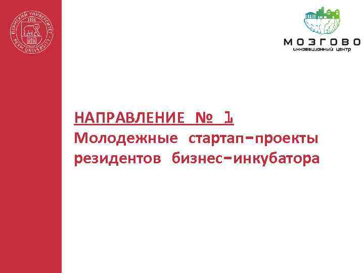 НАПРАВЛЕНИЕ № 1 Молодежные стартап-проекты резидентов бизнес-инкубатора 