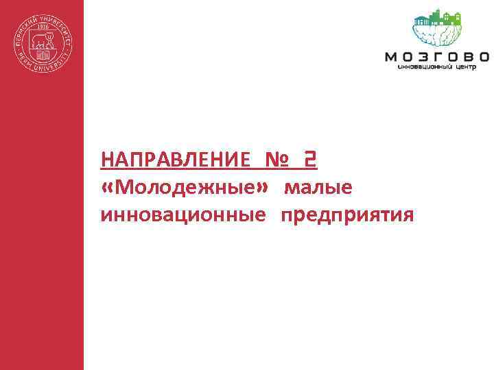 НАПРАВЛЕНИЕ № 2 «Молодежные» малые инновационные предприятия 