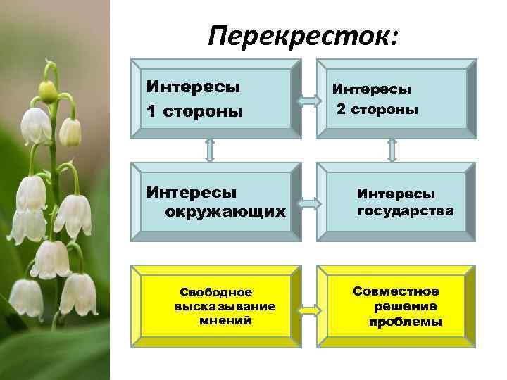 Перекресток: Интересы 1 стороны Интересы окружающих Свободное высказывание мнений Интересы 2 стороны Интересы государства
