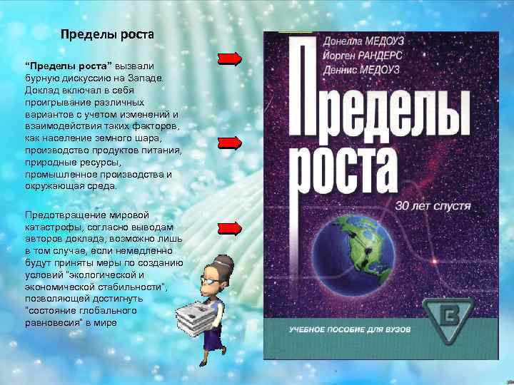 Пределы роста “Пределы роста” вызвали бурную дискуссию на Западе. Доклад включал в себя проигрывание