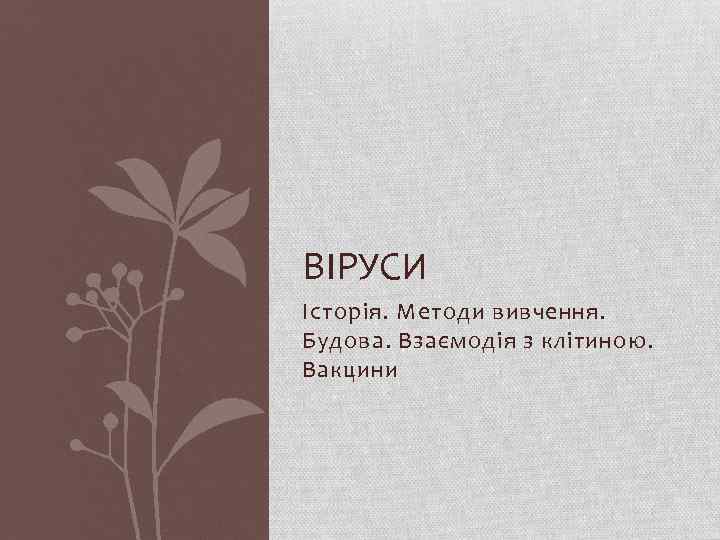 ВІРУСИ Історія. Методи вивчення. Будова. Взаємодія з клітиною. Вакцини 
