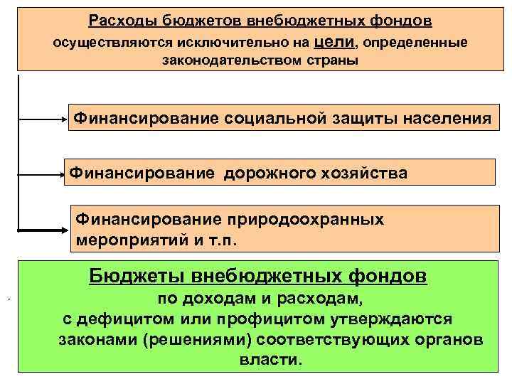 Расходы бюджетов внебюджетных фондов осуществляются исключительно на цели, определенные законодательством страны Финансирование социальной защиты