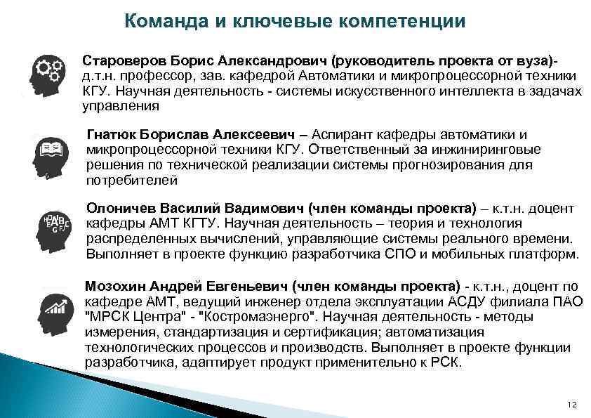 Команда и ключевые компетенции Староверов Борис Александрович (руководитель проекта от вуза) д. т. н.
