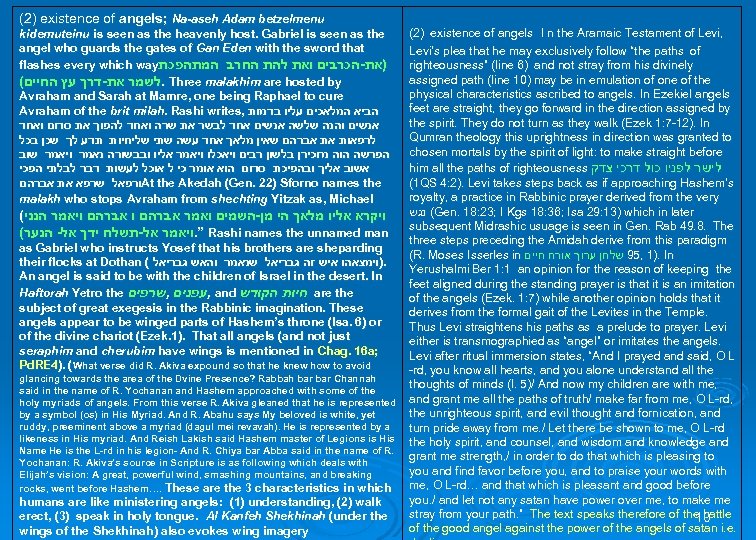 (2) existence of angels; Na-aseh Adam betzelmenu Na-aseh kidemuteinu is seen as the heavenly
