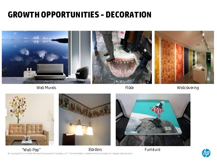GROWTH OPPORTUNITIES - DECORATION Wall Murals “Wall-Pop” Floor Borders © Copyright 2012 Hewlett-Packard Development