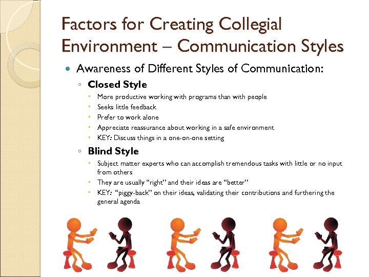 Factors for Creating Collegial Environment – Communication Styles Awareness of Different Styles of Communication: