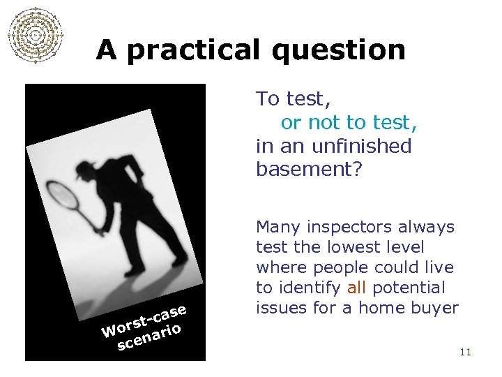 A practical question To test, or not to test, in an unfinished basement? e