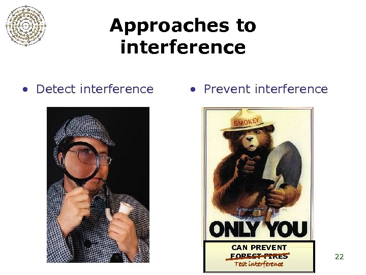 Approaches to interference • Detect interference • Prevent interference CAN PREVENT FOREST FIRES Test