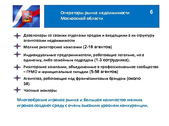 Операторы рынка недвижимости Московской области 6 Девелоперы со своими отделами продаж и входящими в
