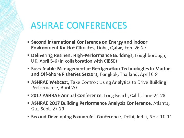 ASHRAE CONFERENCES § Second International Conference on Energy and Indoor Environment for Hot Climates,