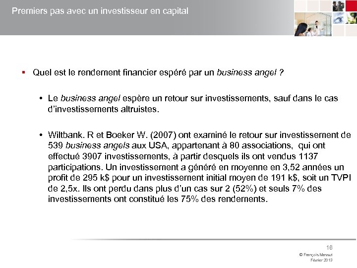 Premiers pas avec un investisseur en capital § Quel est le rendement financier espéré