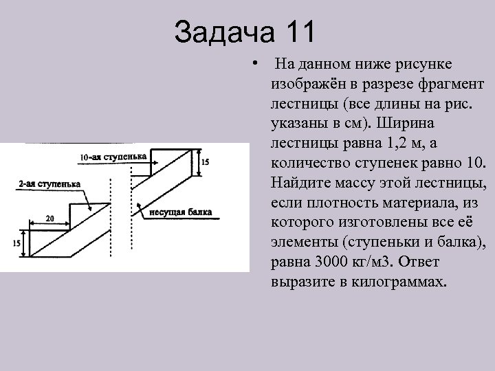 Задача 11 • На данном ниже рисунке изображён в разрезе фрагмент лестницы (все длины