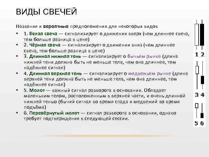 ВИДЫ СВЕЧЕЙ Названия и вероятные предположения для некоторых видов • 1. Белая свеча —