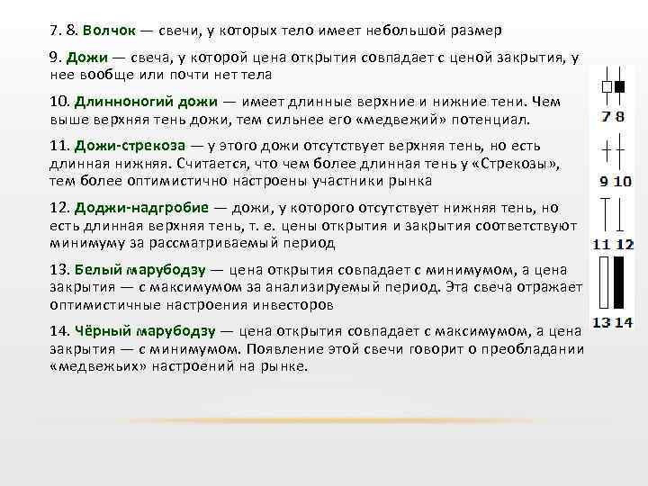 7. 8. Волчок — свечи, у которых тело имеет небольшой размер 9. Дожи —