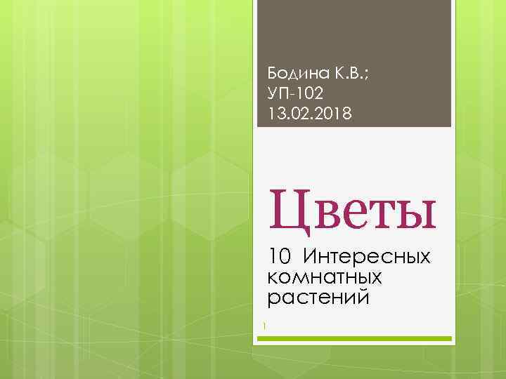 Бодина К. В. ; УП-102 13. 02. 2018 Цветы 10 Интересных комнатных растений 1