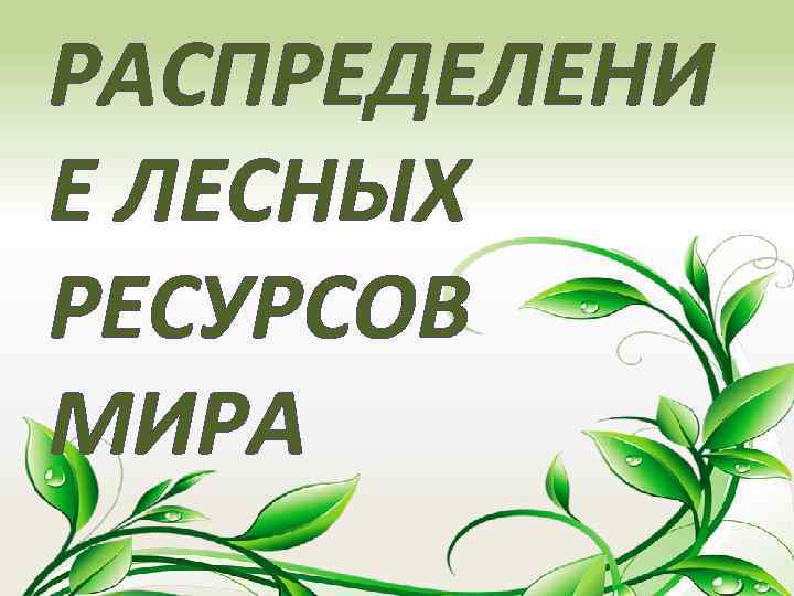 РАСПРЕДЕЛЕНИ Е ЛЕСНЫХ РЕСУРСОВ МИРА 