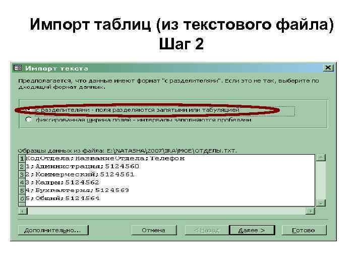 Импорт таблиц (из текстового файла) Шаг 2 
