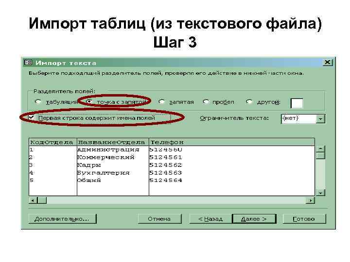 Импорт таблиц (из текстового файла) Шаг 3 