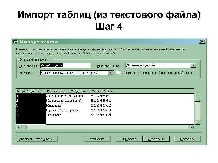 Импорт таблиц (из текстового файла) Шаг 4 