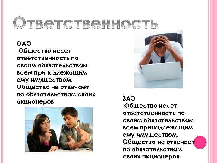 ОАО Общество несет ответственность по своим обязательствам всем принадлежащим ему имуществом. Общество не отвечает