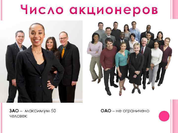 ЗАО – максимум 50 человек ОАО – не ограничено 