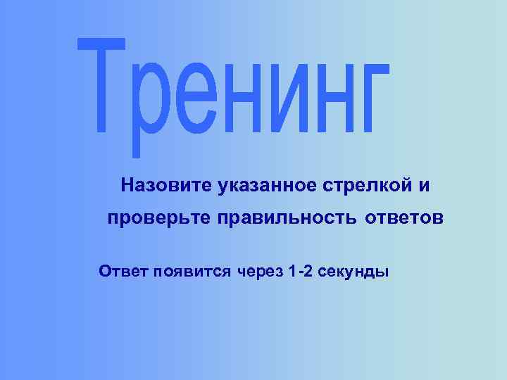 Назовите указанное стрелкой и проверьте правильность ответов Ответ появится через 1 -2 секунды 