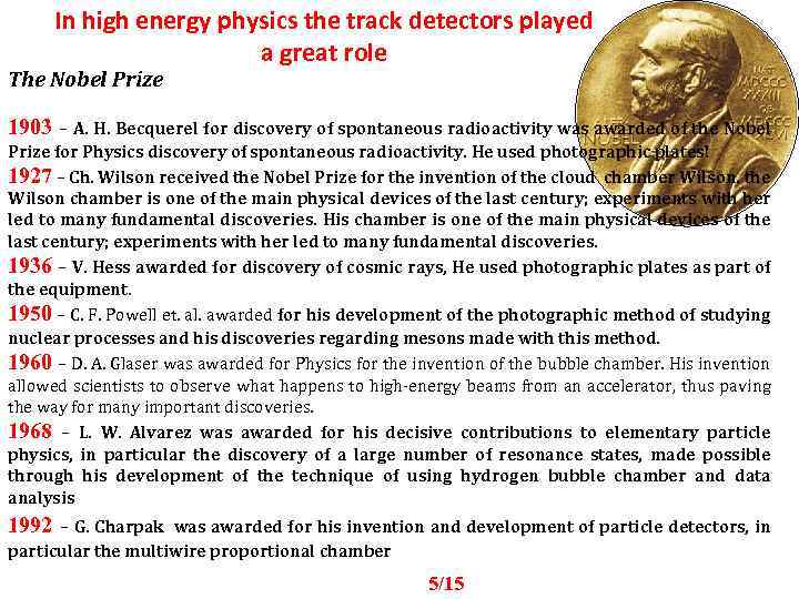 In high energy physics the track detectors played a great role The Nobel Prize