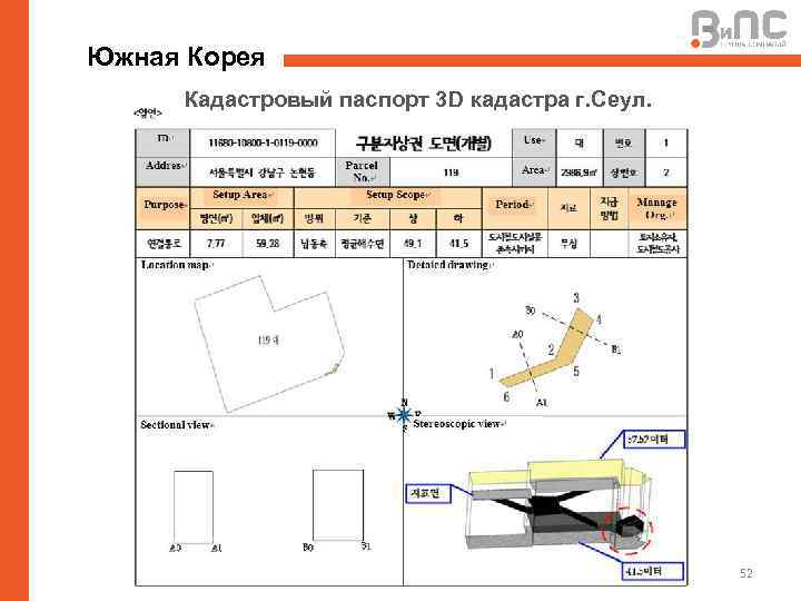 Южная Корея Кадастровый паспорт 3 D кадастра г. Сеул. 52 