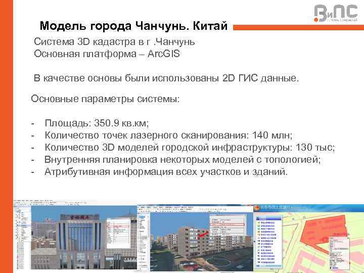 Модель города Чанчунь. Китай Система 3 D кадастра в г. Чанчунь Основная платформа –