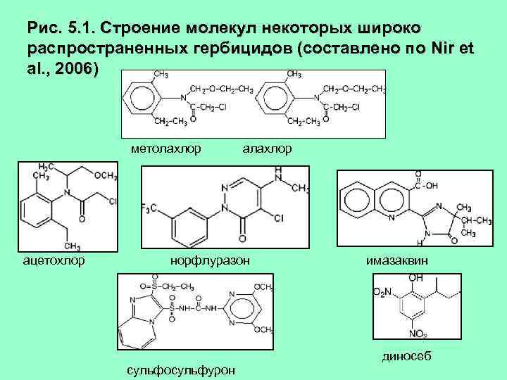 Рис. 5. 1. Строение молекул некоторых широко распространенных гербицидов (составлено по Nir et al.