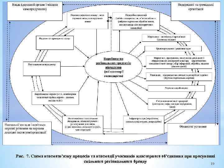Рис. 7. Схема взаємозв'язку процесів та взаємодії учасників кластерного об'єднання при просуванні спільного регіонального