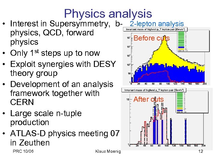 Physics analysis • Interest in Supersymmetry, b- 2 -lepton analysis physics, QCD, forward Before