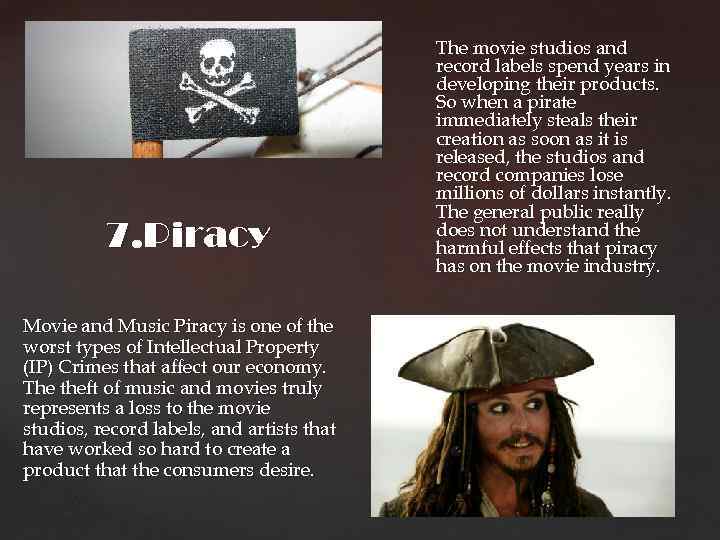 7. Piracy Movie and Music Piracy is one of the worst types of Intellectual