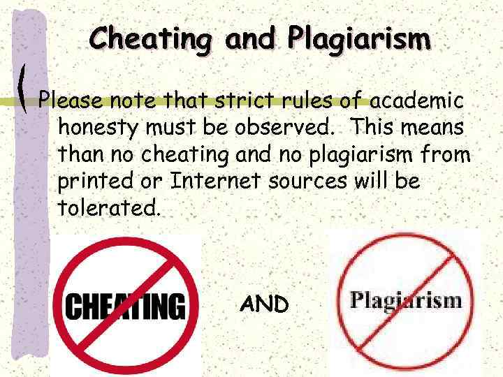 Cheating and Plagiarism Please note that strict rules of academic honesty must be observed.